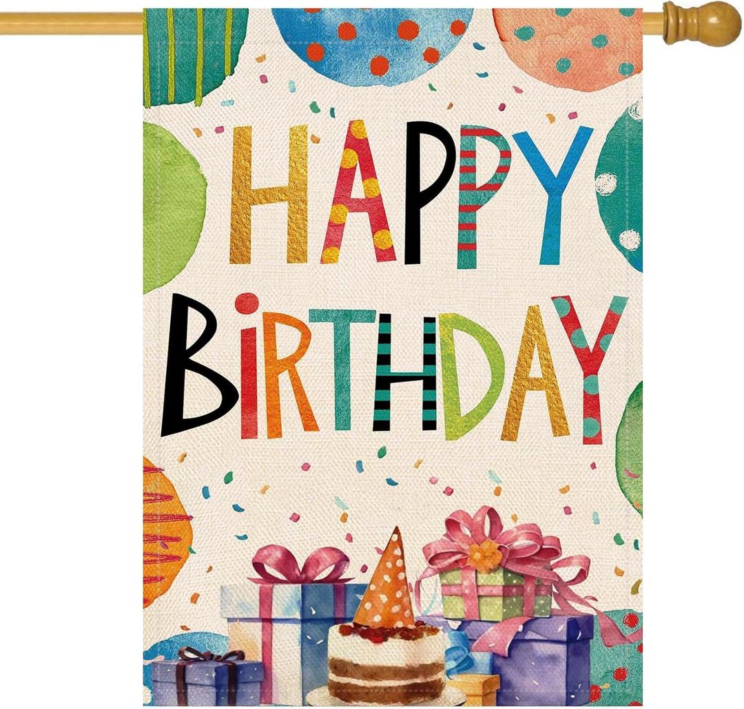 Baccessor Happy Birthday House Flag 28 x 40 Inch Double Sided Birthday Party Welcome Garden Yard Flag Vertical Farmhouse Outdoor Outside Home Celebration Decoration