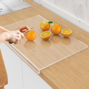 Acrylic Cutting Board with Counter Lip,23''x17"Large Clear Cutting Board for Kitchen Countertop,Non-Slip,60% Thicker,Perfect for Bread,Meat,Veggies & More,Great Kitchen Essential Gadgets & Decor