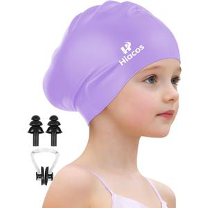 Kids Swim Cap for Girls Boys, 2 Size Silicone Swimming Cap for Long Hair, Waterproof Swim Hats for Toddlers Children Teens to Keep Hair Dry, M