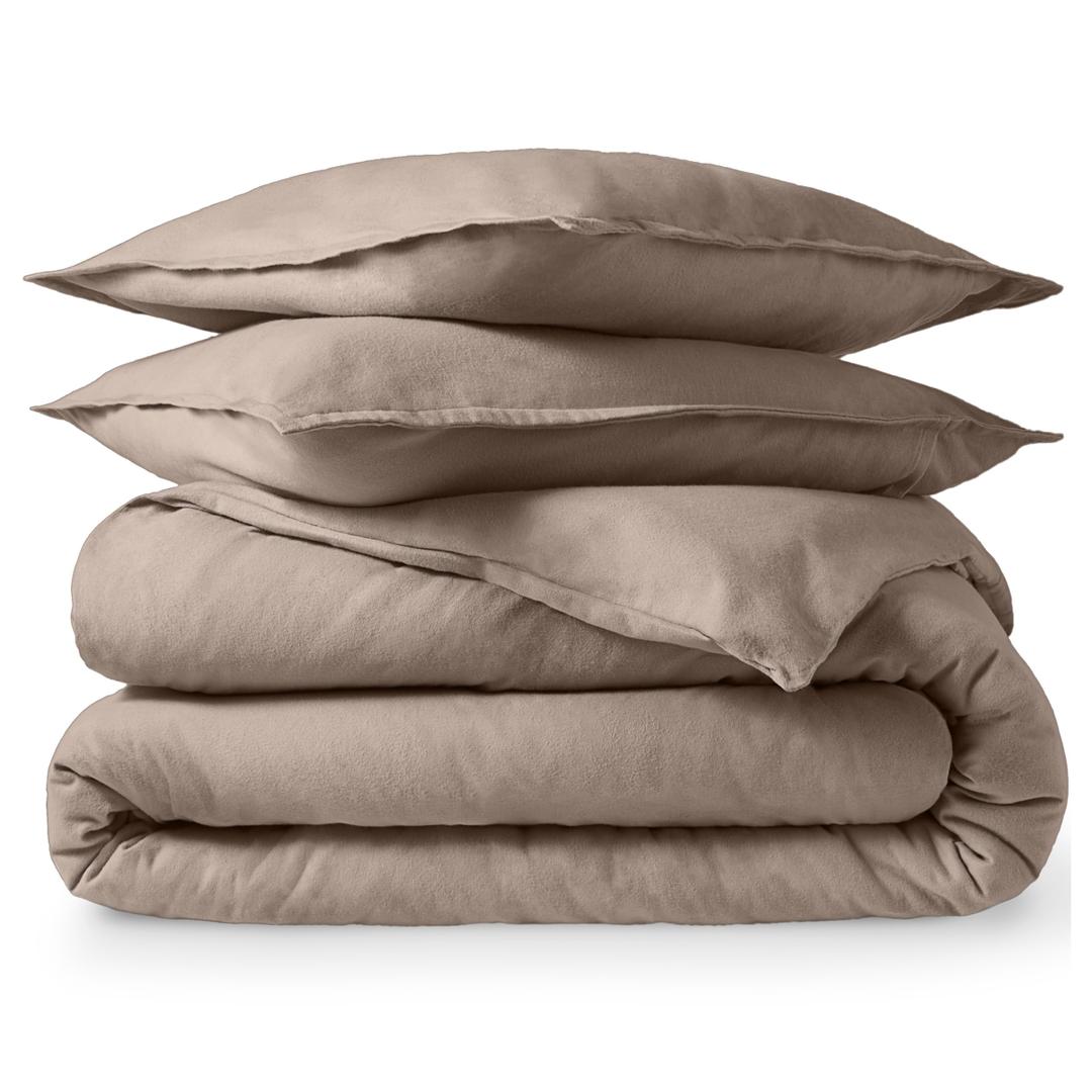 Bare Home Flannel Duvet Cover Set with Sham Pillow Covers (Queen, Taupe)