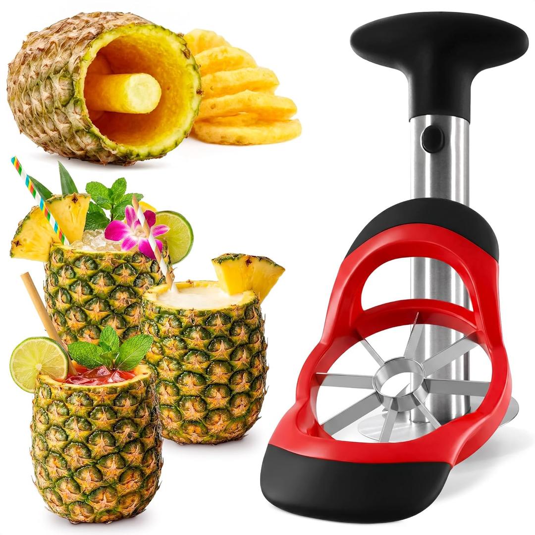 Pineapple Corer and Slicer Tool  Stainless Steel Pineapple Peeler Tool with Reinforced Thick Blade for Effortless Slicing  Core Remover and Cutter for Diced Fresh Rings, Black Handle, Easy to Clean