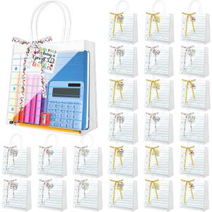 24 Sets Teacher Appreciation Gifts Bags Notebook Line Clear PVC Bags with Handle Thank You Tag Ribbon PVC Clear Candy Treat Goodies Tote Bags for Teachers' Day Classroom School Office Party Supplies