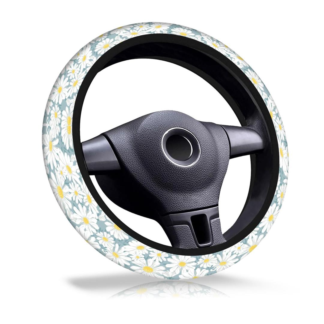 DAORJWL Car Steering Wheel Cover, Anti-Slip Breathable Elastic Neoprene 15 Inch Car Steering Wheel Protector for Women and Men,for Cars, SUVs Cute Daisy Painting