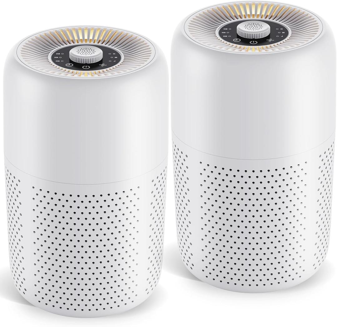2 Pack YARIKI Air Purifiers for Bedroom Home with Aromatherapy Function,Small Air Purifier with Nightlight Speed Control,24dB Low Noise for Better Sleep,For Pet Room Dorm Kitchen,P60 (White)