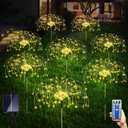 Maleyt Solar Garden Lights 8 Pack, Solar Powered Outdoor Decorative Lamps, 120 LED Solar Firework Lights with Remote Control, 8 Modes Waterproof DIY Landscape Lighting for Backyard Garden Decoration (Warm White)