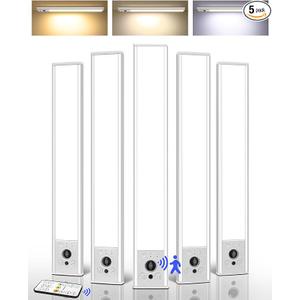 EZVALO 5Pack Under Cabinet Lighting, 3300mAh Rechargeable Motion Sensor Light, 12inch Magnetic Closet Lights with Dimmable & 3 Color Temps, Wireless Motion Activated Lights with Remote for Kitchen