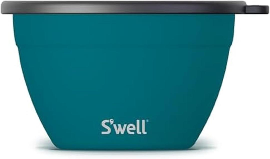 S'well Stainless Steel Salad Bowl Kit 64oz, Peacock Blue, Comes with 2oz Mini Canister and Removable Tray for Organization, Leakproof, Easy to Clean, Dishwasher Safe