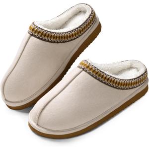 Homitem House Bedroom Slippers for Women Platform Shoes Indoor and Outdoor with Fuzzy Lining Hard Sole Memory Foam Slip on (7-8, Suede Apricot)