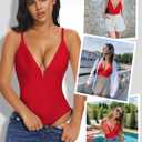 SHAPERIN Bodysuit for Women Shapewear Tummy Control Deep V Neck Plunge Sleeveless Backless Thong Body Suit Tank Top (Red, M)
