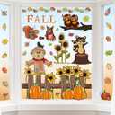 7 x 6 Sheets Fall Window Clings Fall Watercolor Pumpkin Maple Leaves Scarecrow Owl Sunflower Window Stickers for Autumn Thanksgiving Harvest Home Window Decals Decor