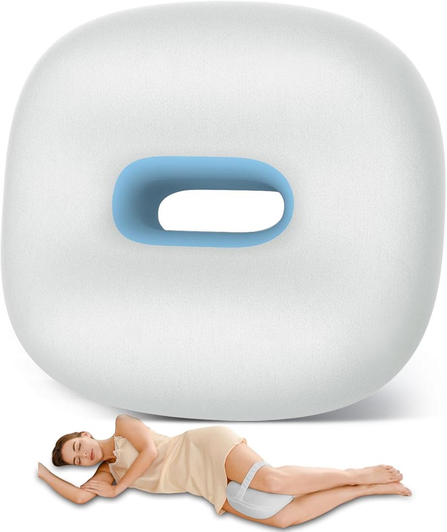 Knee Pillow for Side Sleepers, Memory Foam Leg Pillow for Side Sleeping, Between Legs Pillow for Hip and Back Pain Relief - Side Sleeper Pillow with Breathable Pillowcase and Elastic Strap (Grey & Blue)