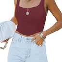 REORIA Women's Summer Sexy Square Neck Sleeveless Trendy Night Club Cropped Tank Top Cute Going Out Bustier Corset Crop Tops Burgundy Large