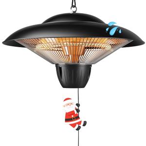 Danluke 1500W Electric Patio Heater, Hanging Infrared Outdoor Heater with Carbon Fiber Heating, Waterproof Ceiling Mounted Heater for Gazebo, Porch, Garage & Covered Patio, Black