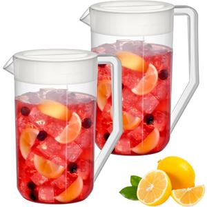 Amazing Abby - Kitchen Party - 2-Quart Plastic Pitcher (2-Pack), Unbreakable Water Pitcher with Lid, BPA-Free, Heat-Resistant, Dishwasher-Safe, Great for Both Iced and Hot Drinks, Indoors and Outdoors