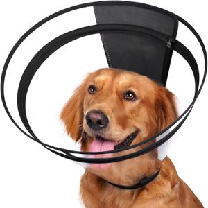 Dog Cone, Transparent Recovery Collar for Large Medium Small Dogs, E Collar After Surgery to Stop Licking, Depth Adjustable Soft Cone Not Block Vision (Ultra Transparent)