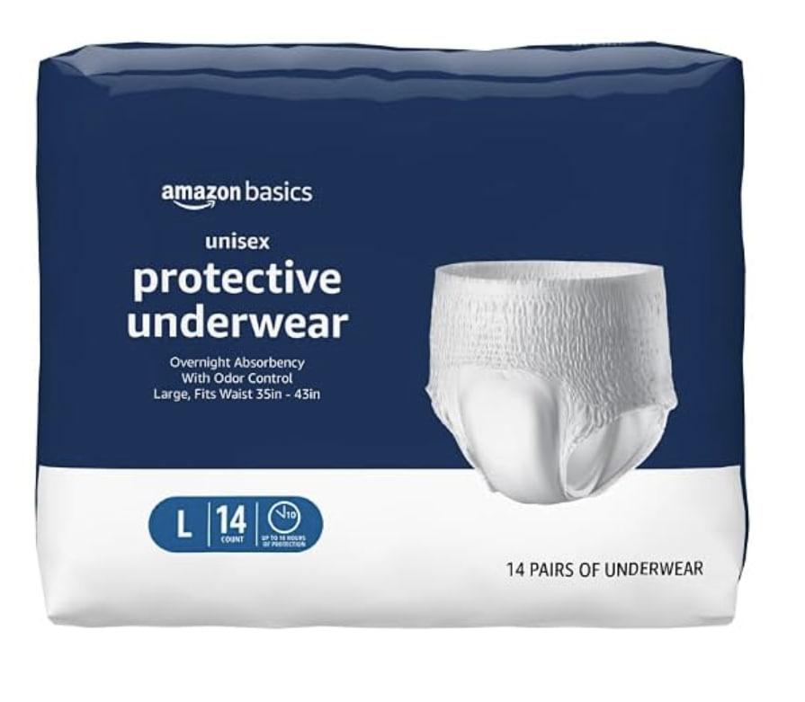 AUnisex Protective Underwear with Odor Control, Overnight Absorbency, Large, 56 Count (4 Packs of 14)