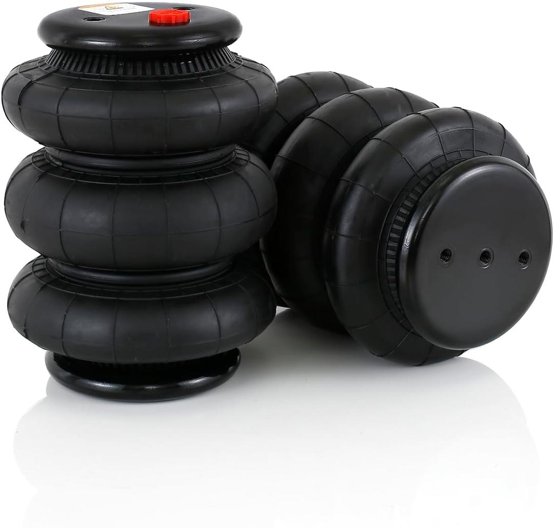 2 Pcs Triple Bellow Air Suspension Bags 2600 lbs Airbags 1/2" NPT Single Port Universal ReplacementThree Mounting Holes in Bottom