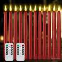 Flameless Taper Candles with Remote Control, 12 pack Plastic LED Candle, Flickering Battery Operated, 9.2'’Classic Tall Candle for Wedding, Party, Christmas, Home Decor (Red)