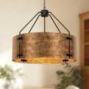 Farmhouse Drum Chandelier, 4-Light, 22in Pendant Light Fixture With Adjustable Chain, Kitchen Island Pendant Over Table, Rustic Industrial Chandelier for Dining Room, Bedroom, Living Room, Foyer