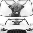 Highland Cow Black Windshield Sunshade Car Sun Shade Front Window Shade for Truck SUV Blocks UV Rays Sun Reflector Visor Protector Accordion Folding