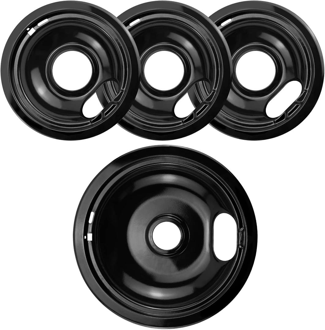 Black Stove Burner Drip Pans Replacement for Whirlpool Amana Crosley Electric Range, Stove Top Drip Bowls Includes 1 Large 8-Inch W10290353 and 3 Small 6-Inch W10290350 by APPLIANCEMATES