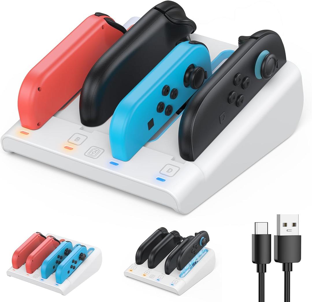 [Switch 1/2 Compatible] FASTSNAIL 8-in-1 Charging Dock for Nintendo Switch 2 & 1/OLED for Joy-Con 2, Dual-Direction Magnetic Fast Controller Charger Station Stand for Joycon 2/Joycon 1 (White)