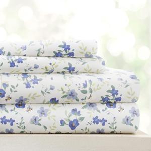 Linen Market 4 Piece Queen Sheet Set - Breathable, Double-Brushed Patterned Cooling Sheets  Oeko-TEX Certified Ultra Soft & Wrinkle-Free 16" Deep-Pocket Queen Sheets - Easy Care Blossoms Light Blue