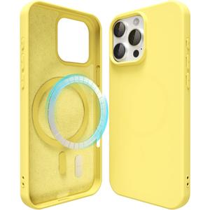 oakxco Silicone Case for iPhone 16 Pro Max Case Magnetic, Compatible with Magsafe Wireless Charging, Slim Thin Soft Rubber Gel, Girly Cute Aesthetic Trendy Hard Shell Mag Safe Cover for Women, Yellow