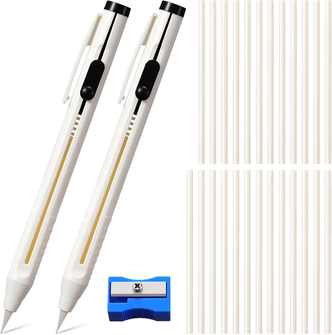 Motiskyy 28 Pcs Chalk Pencil Refillable Cartridge Set, Sewing Chalk Pen and White Refill Tailors Pencil for Marking Fabric Patterns