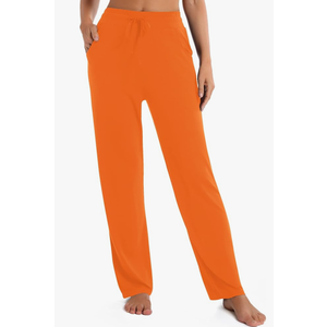 Urban CoCo Women's Straight Leg Long Pants Elastic High Waist Drawstring Casual Trousers with Pockets, Size S
