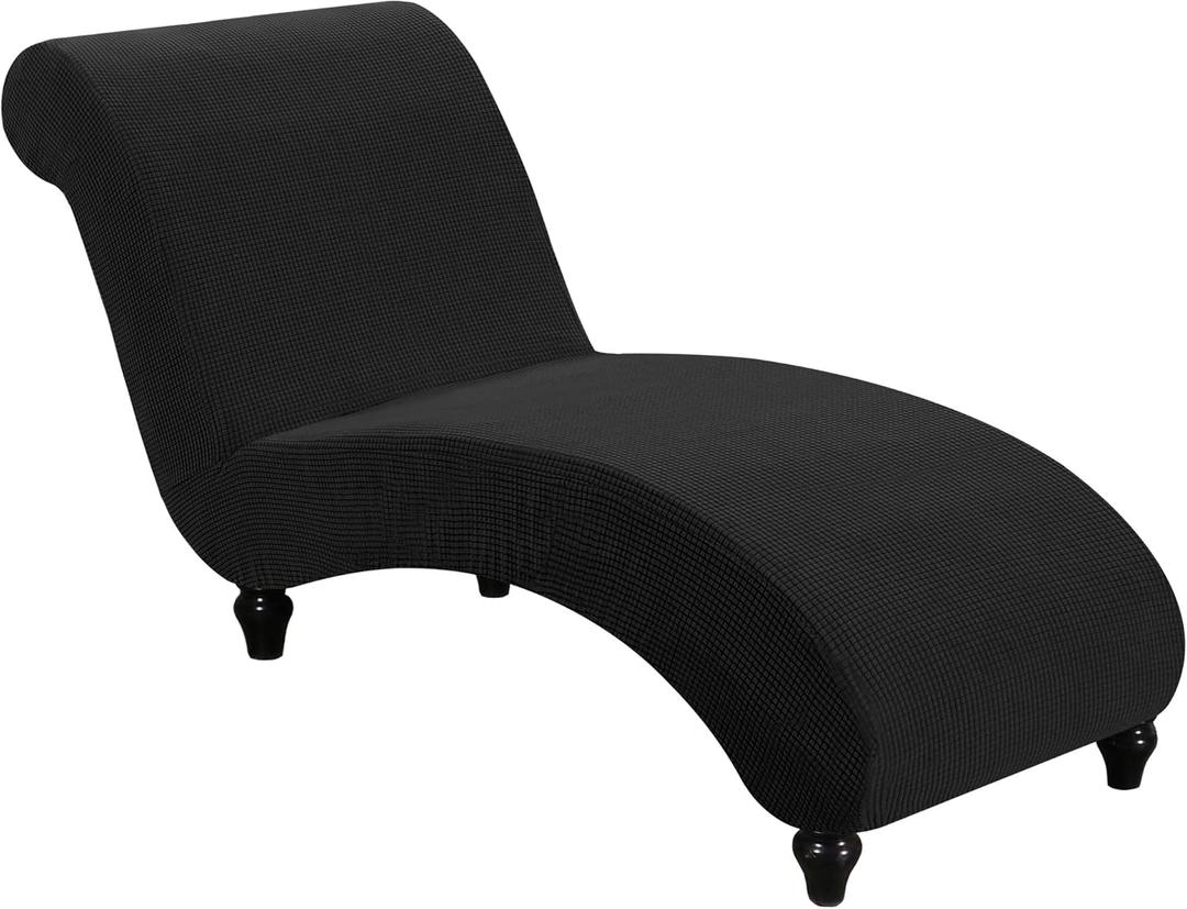 FantasDecor Chaise Lounge Cover Stretch Armless Chair Slipcover for Living Room Indoor Bedroom Soft Jacquard Fabric Machine Washable, Black