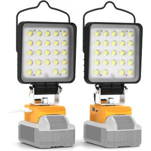 2 Pack Cordless LED Work Light for Dewalt 20V Max Battery, 96W 10000LM Light with USB and Type-C Charging Port, Outdoor Handheld Flood Light, Low Voltage Protection - No Battery