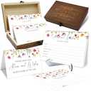 50 Pcs Advice And Wishes for The Mr And Mrs - Spring Wedding Advice Cards with Wood Box, Bride and Groom Well Wishes Box Keepsake, Bridal Shower Party Favors