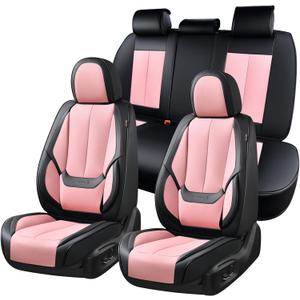 Coverado Car Seat Covers Full Set, Seat Covers for Cars, Black Car Seat Covers Front Seats and Back Car Seat Protector Waterproof, Leather Car Seat Cushion Universal Fit for Most Cars Pink