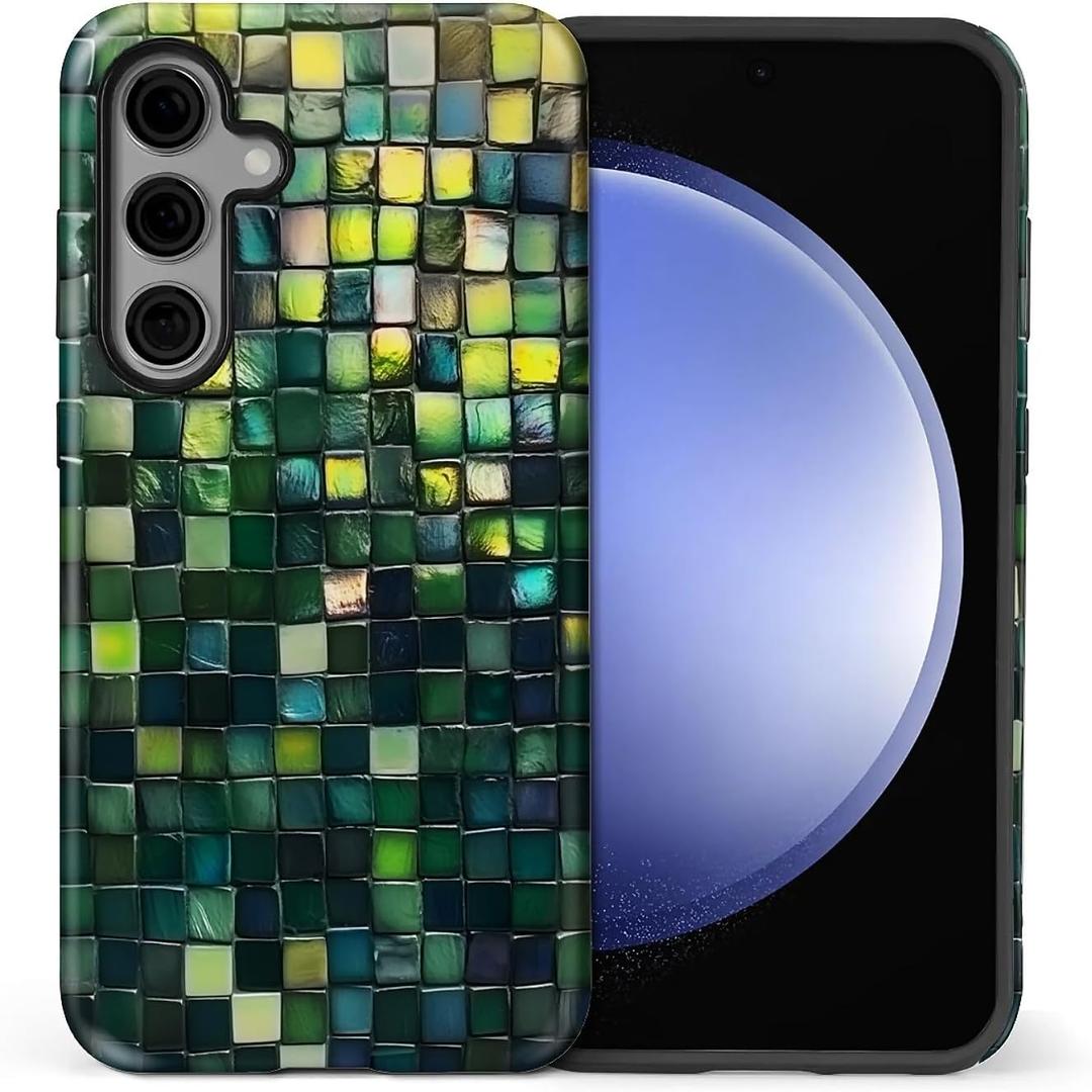 for Samsung Galaxy S25 FE Case for Women Girl Men Boy, Shockproof Soft Silicone & Hard PC Shell Protective Case for Samsung Galaxy S25 FE - Green Tone Glass Mosaic Tile