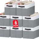 Criusia Large Storage Baskets 8 Pack Versatile Fabric Storage Bins for Closet Cabinet Wardrobe Nursery Pantry | Nursery Organizer Bins for Baby Diaper Toys Clothes | Housewarming Mothers Day Gift (8pcs - Rectangular 14"x10"x9.5", White with Grey)