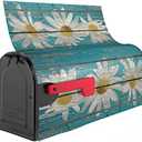 Sweetshow Rustic Spring Daisy Mailbox Covers Magnetic Standard Size 25.5x21 Inch Teal Old Wood Board Mailbox Decals Mailbox Wrap Post Letter Box Cover Mailbox Post Cover for Garden Yard Decor