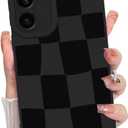 KANGHAR Compatible with Samsung Galaxy S25 Plus Case, Silicone Checkered Cute Pattern, Camera Protection Soft Slim Phone Case for Girls Women -Black
