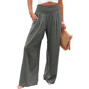 Vansha Women Summer High Waisted Cotton Linen Palazzo Pants Wide Leg Long Lounge Pant Trousers with Pocket (XX-Large, Dark Gray)
