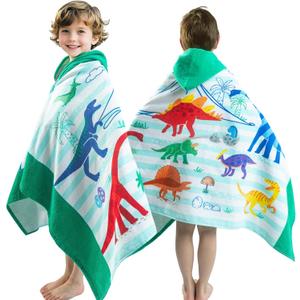 100% Cotton Hooded Towel for Toddlers 5-12 Years Boys Girls 60"x30" Extra Large Wearable Wrap Kids Bath Pool Beach Towel Soft Absorbent Beach Poncho(Dinosaur XL)