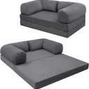COMAX Futon Sofa Bed, 4-in-1 Floor Foldable Sofa Couch Bed Queen with L-Shaped Armrests, Convertible Folding Chair Bed Sleeper Mattress Fold Out Comfy Lounge for Living Room Bedroom, Dark Grey