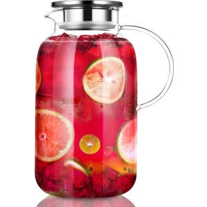 Glass Pitcher85oz/2500ml Jug with Lid,Glass Carafe for Hot/Cold Water, Iced Tea Pitcher, Pitcher for Coffee
