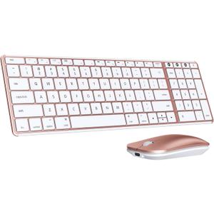 Wireless Bluetooth Keyboard and Mouse for Mac, Multi-Device Rechargeable Slim Keyboard and Mouse Stainless Steel Full Size, Compatible with MacBook Pro/ Air, iPad, iMac - White Rose Gold
