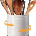 DOWAN 7.6" 360 Rotating Utensil Holder, Kitchen Utensil Holder for Countertop,Large Ceramic Utensil Crock for Kitchen Decor, Protection Cork Bottom, Speck White