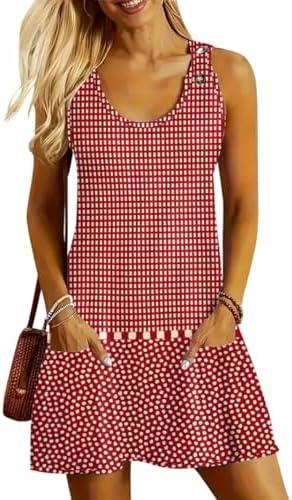 ETCYY NEW Womens Sleeveless Summer Dresses 2026 Casual U Neck Sundresses Striped Printed Short Dress with Pocket,large