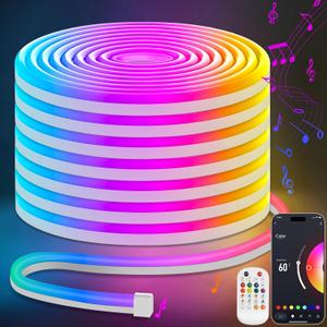 Lamomo LED Neon Rope Lights 32.8Ft, RGB LED Strip Lights Control with App/Remote, Music Sync Color Changing Waterproof Flexible Led Light Strip, Cuttable Gaming 24V Neon Lights for Bedroom Indoor (Red, Green, Blue)