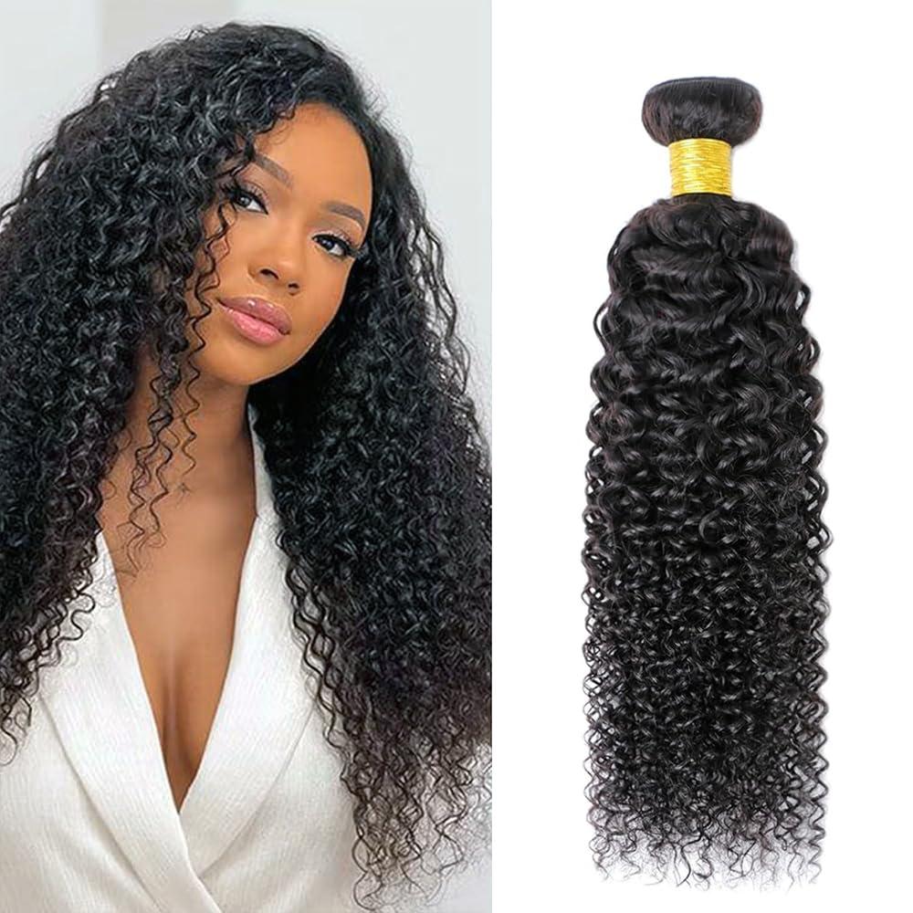Curly Wave Bundles Human Hair 20 Inch Color #1B Natural Black Single Bundle Brazilian Virgin Human Hair Bundles Kinky Curly Wave 100g Per 1 Bundle Remy Hair Extensions For Black Woman