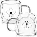 Patelai Cute Bear Tea Cup Double Wall Glass Milk Coffee Bear Mug with Handle Insulated Espresso Christmas Beer Cup Cute Birthday Gift for Women Men Valentine, 250 Ml/ 8. 4 oz(White,2 Pieces)