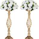 2 Pcs Versatile Metal Flower Arrangement & Candle Holder Stand Set for Wedding Party Dinner Centerpiece Event Restaurant Hotel Decoration (Gold, 2 x M)