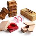 Charniol Set of 6 Puzzle Box Wooden Secret with Compartment 3D Brainteaser Lock Wood Brain Teaser Difficult Gifts Game for Adults and Teens, Styles